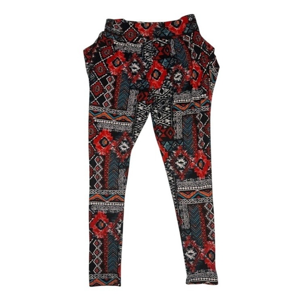 Hot Kiss Womens Tribal Geometric Print Leggings Red Black HRM2098 Large